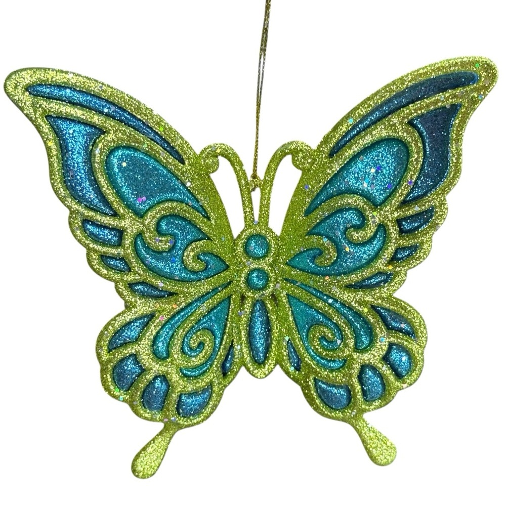 Glittery Green and Blue Butterfly Ornament